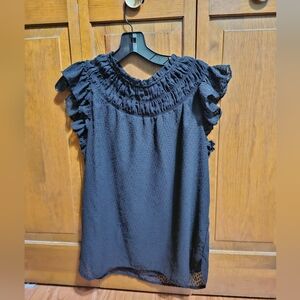 LOFT Black Ruffled Blouse